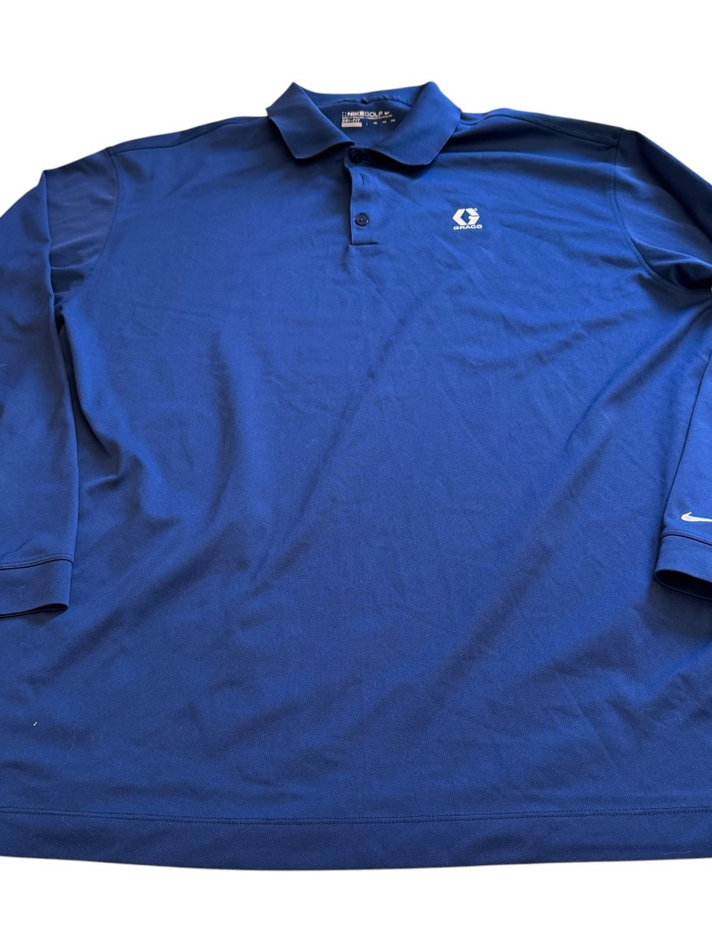 Nike Golf Dri Fit Blue Long Sleeve Wicking Polo Shirt Graco Logo Mens XXL in EUC - Picture 5 of 9